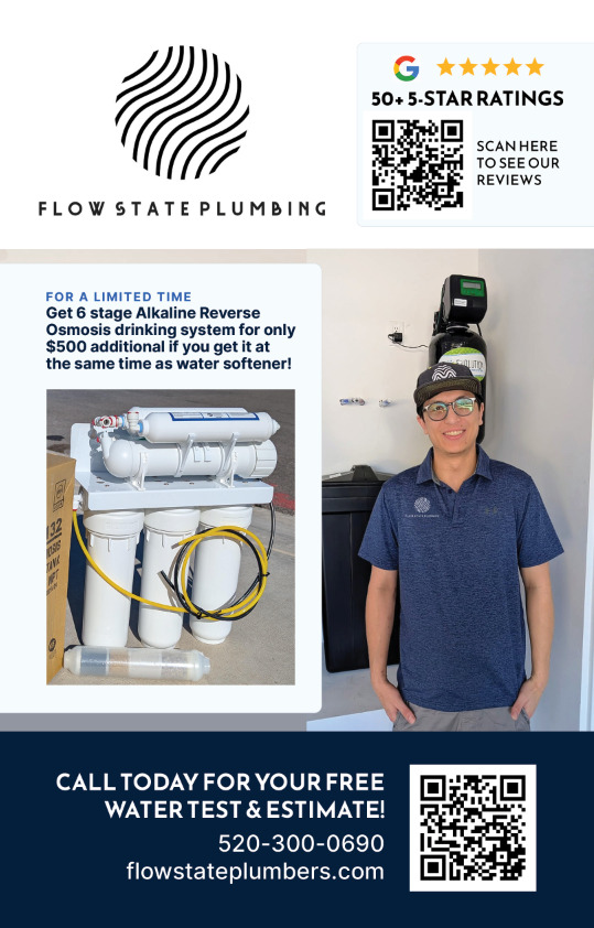 Flow State Plumbing limited-time offer flyer with owner photo